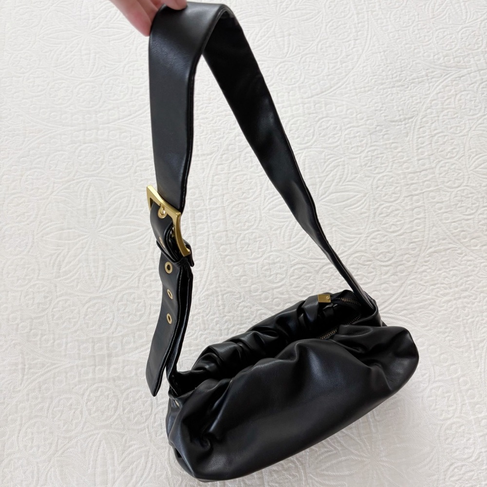 MW Most Wanted Faux Leather Ruched Shoulder Bag, Black‎